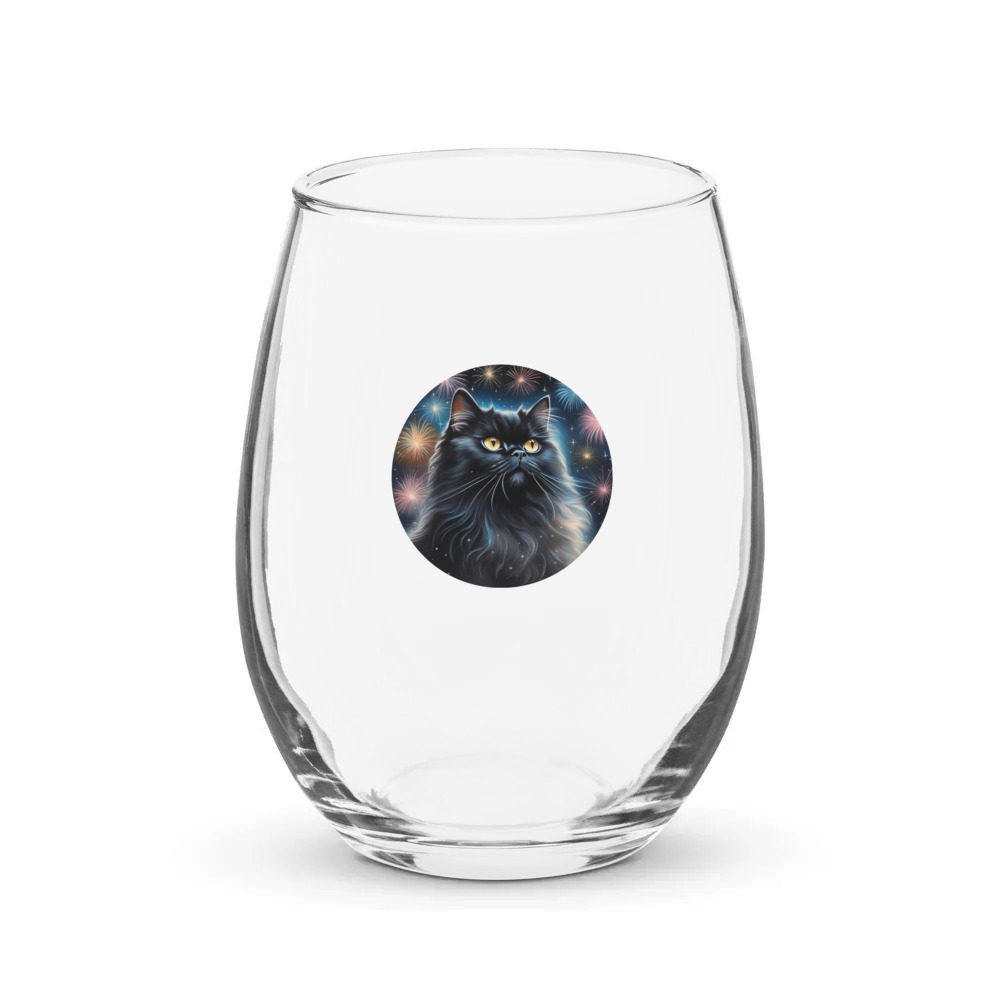 PugMug Custom Black Persian Cat Stemless Wine Glass