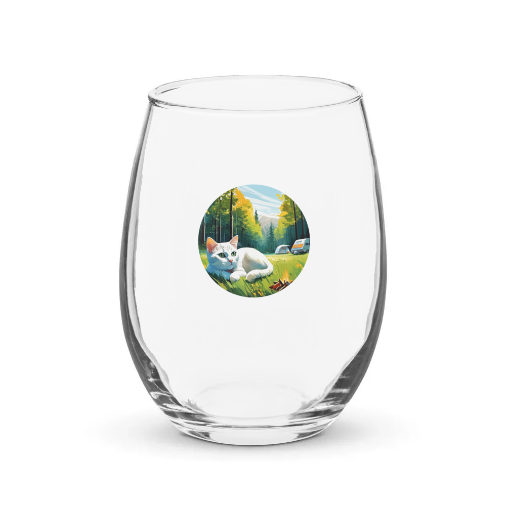 PugMug Custom White Companion Cat Stemless Wine Glass