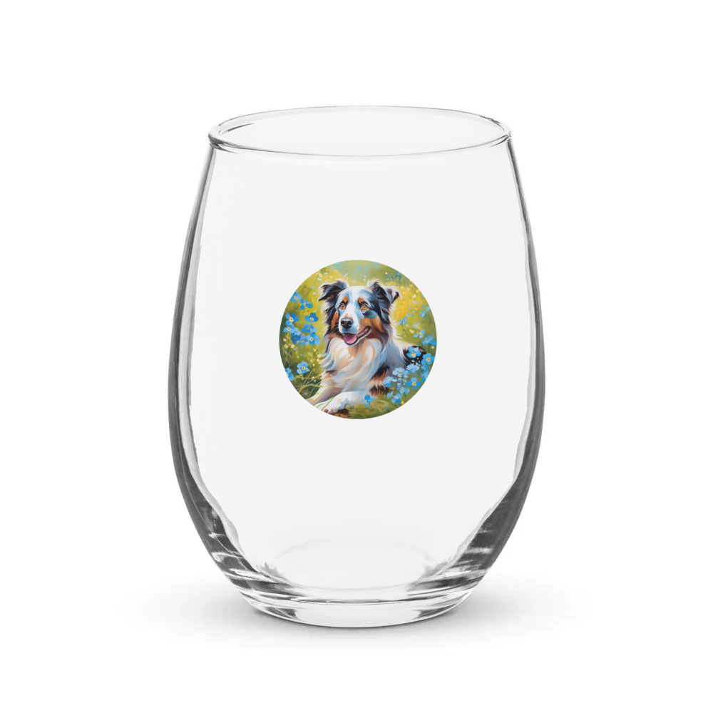 PugMug Custom Australian Shepherd Dog Stemless Wine Glass