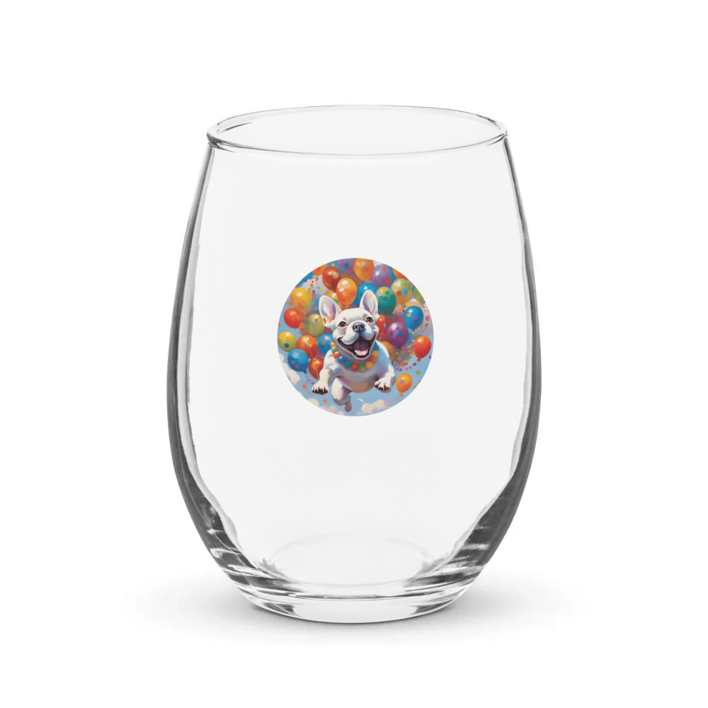 PugMug Custom White French Bulldog Stemless Wine Glass