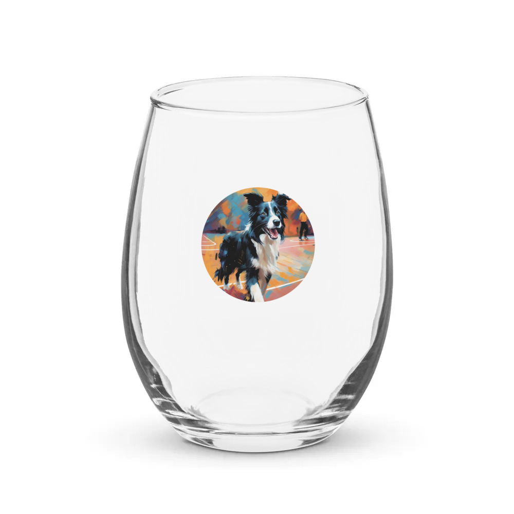 PugMug Custom Border Collie Stemless Wine Glass