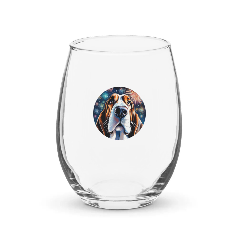 PugMug Custom Basset Hound Stemless Wine Glass