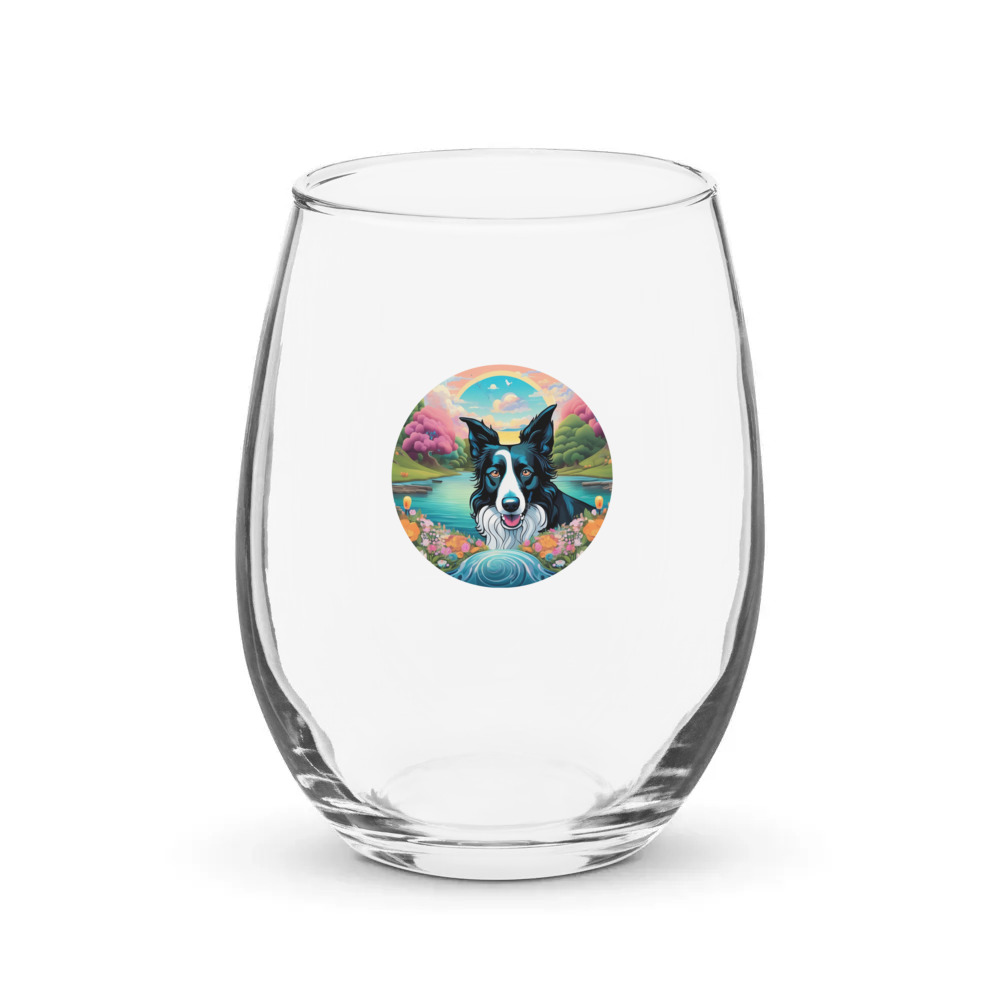 PugMug Custom Border Collie Stemless Wine Glass