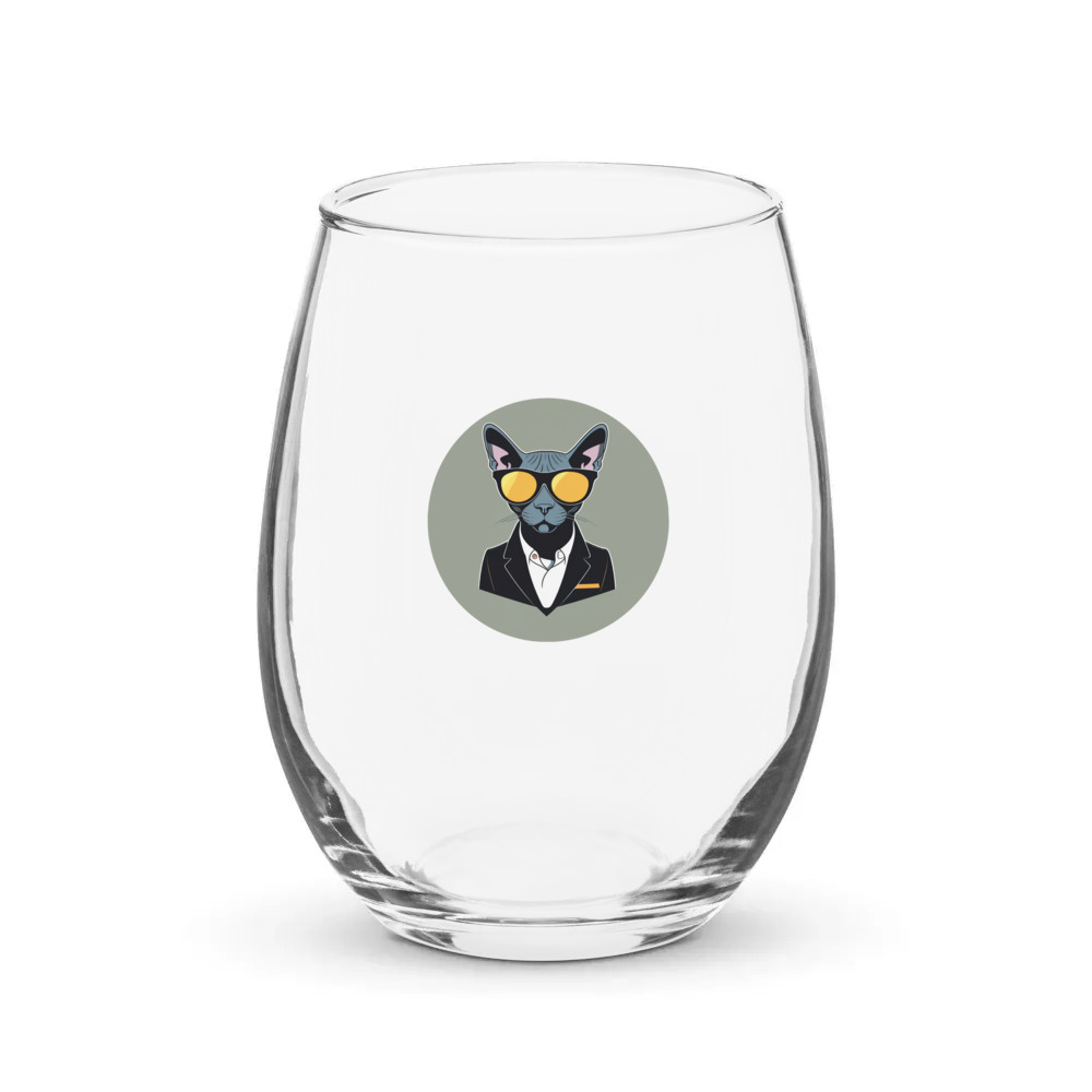PugMug Custom Black Sphynx Cat Stemless Wine Glass