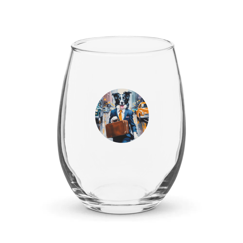 PugMug Custom Border Collie Stemless Wine Glass