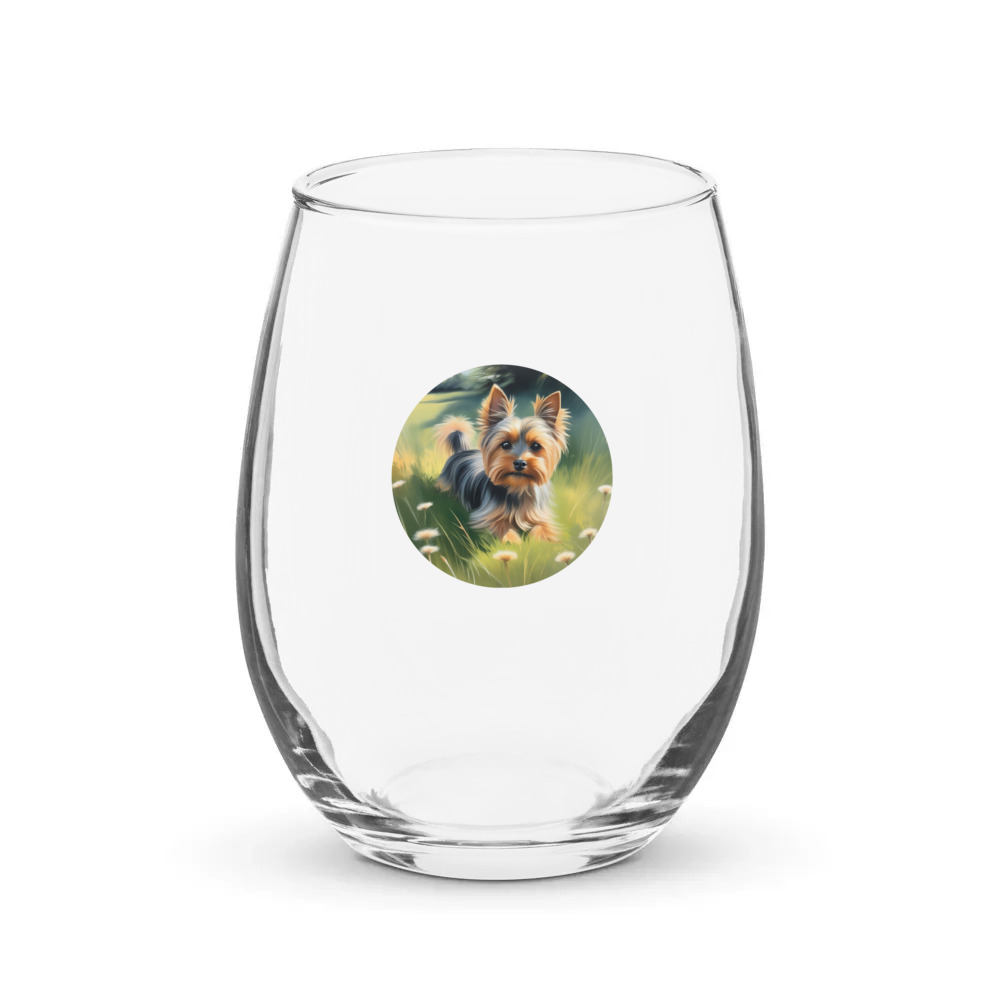 PugMug Custom Yorkshire Terrier Stemless Wine Glass