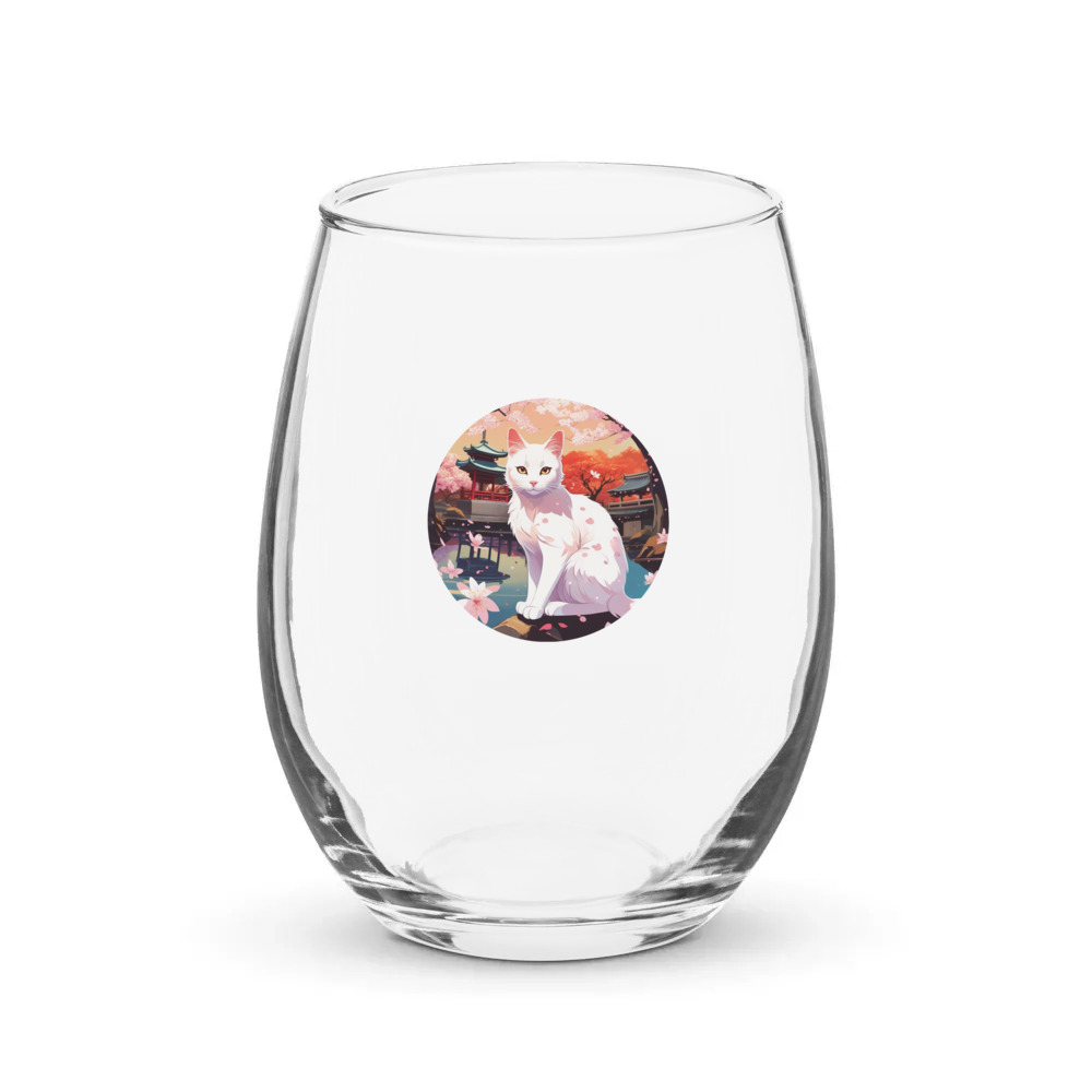 PugMug Custom White Companion Cat Stemless Wine Glass