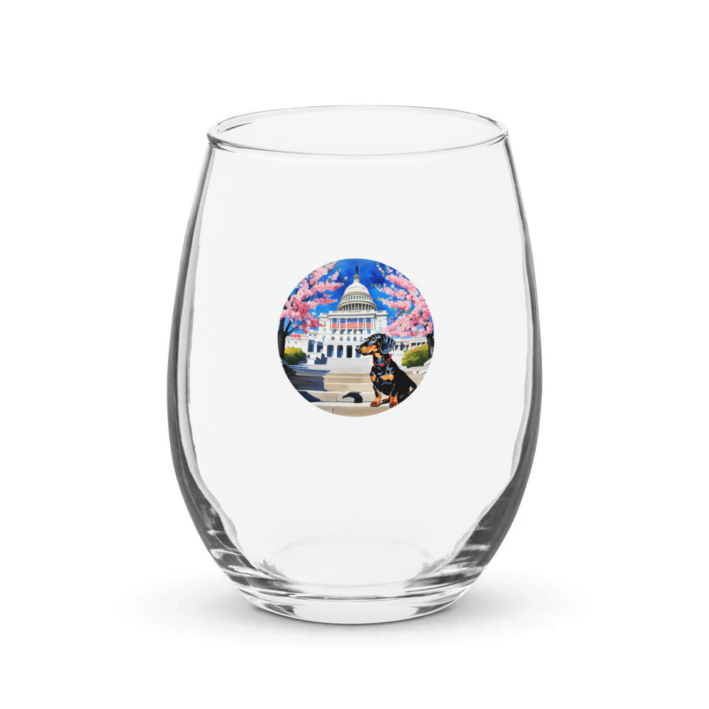 PugMug Custom Black Dachshund Stemless Wine Glass