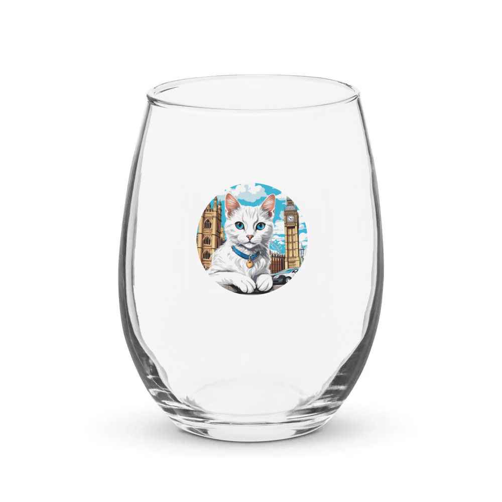 PugMug Custom White Companion Cat Stemless Wine Glass