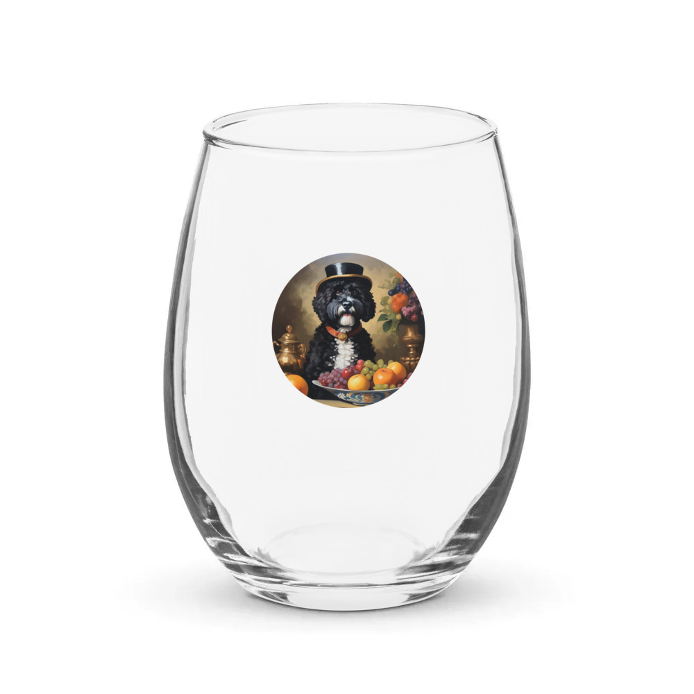 PugMug Custom Portuguese Water Dog Stemless Wine Glass