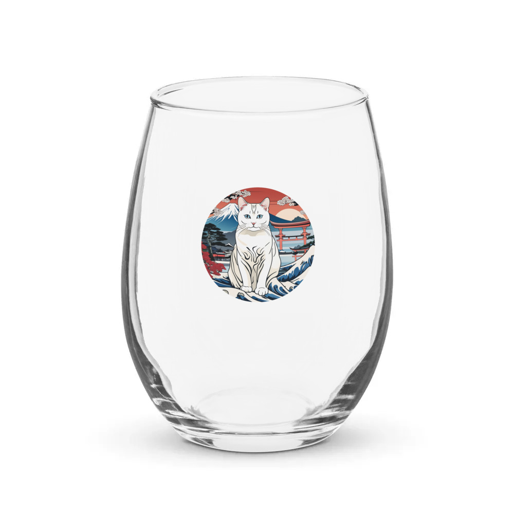 PugMug Custom White Companion Cat Stemless Wine Glass