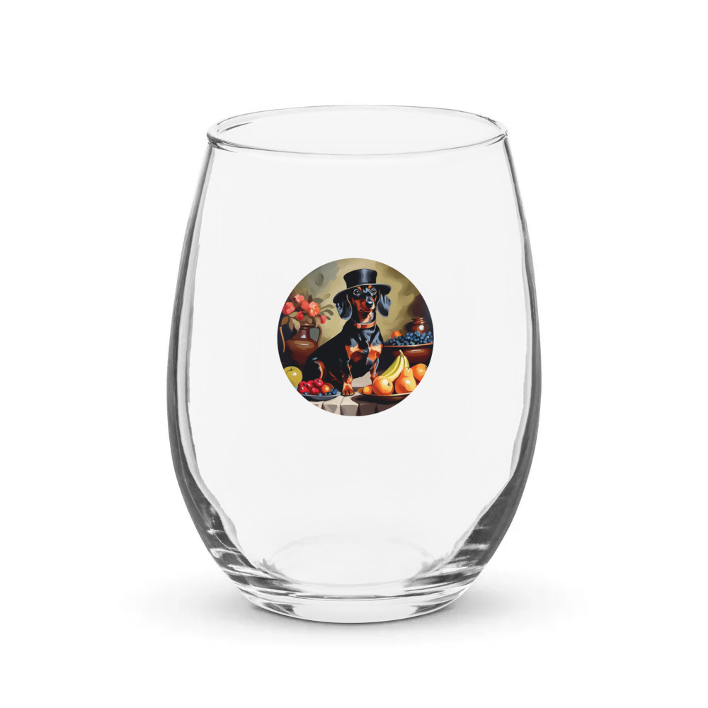 PugMug Custom Black Dachshund Stemless Wine Glass