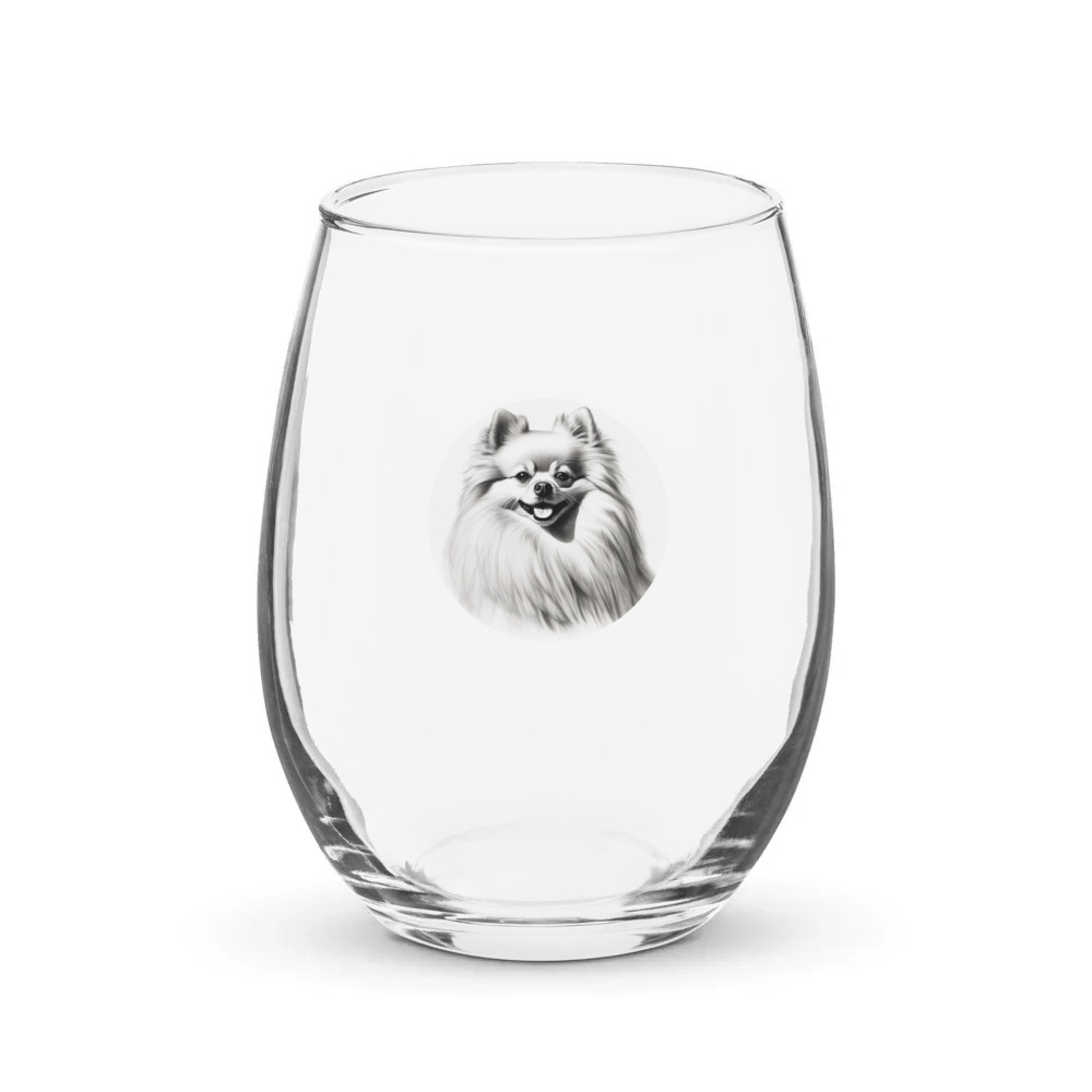 PugMug Custom White Pomeranian Stemless Wine Glass