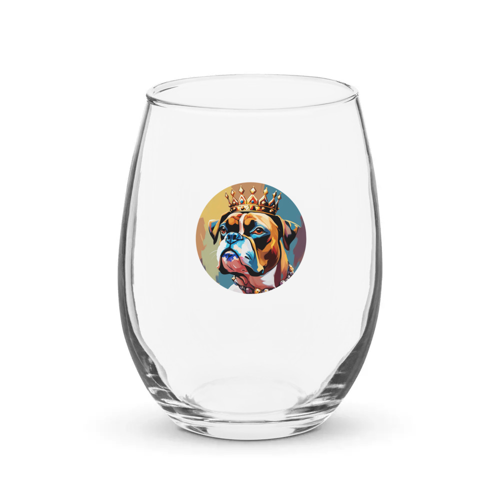 PugMug Custom Boxer Dog Stemless Wine Glass