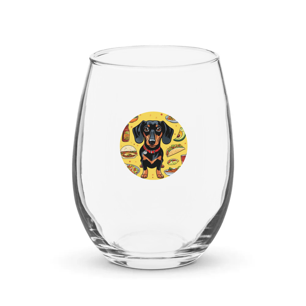 PugMug Custom Black Dachshund Stemless Wine Glass