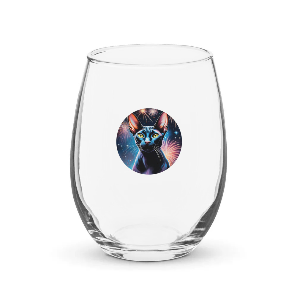 PugMug Custom Black Sphynx Cat Stemless Wine Glass