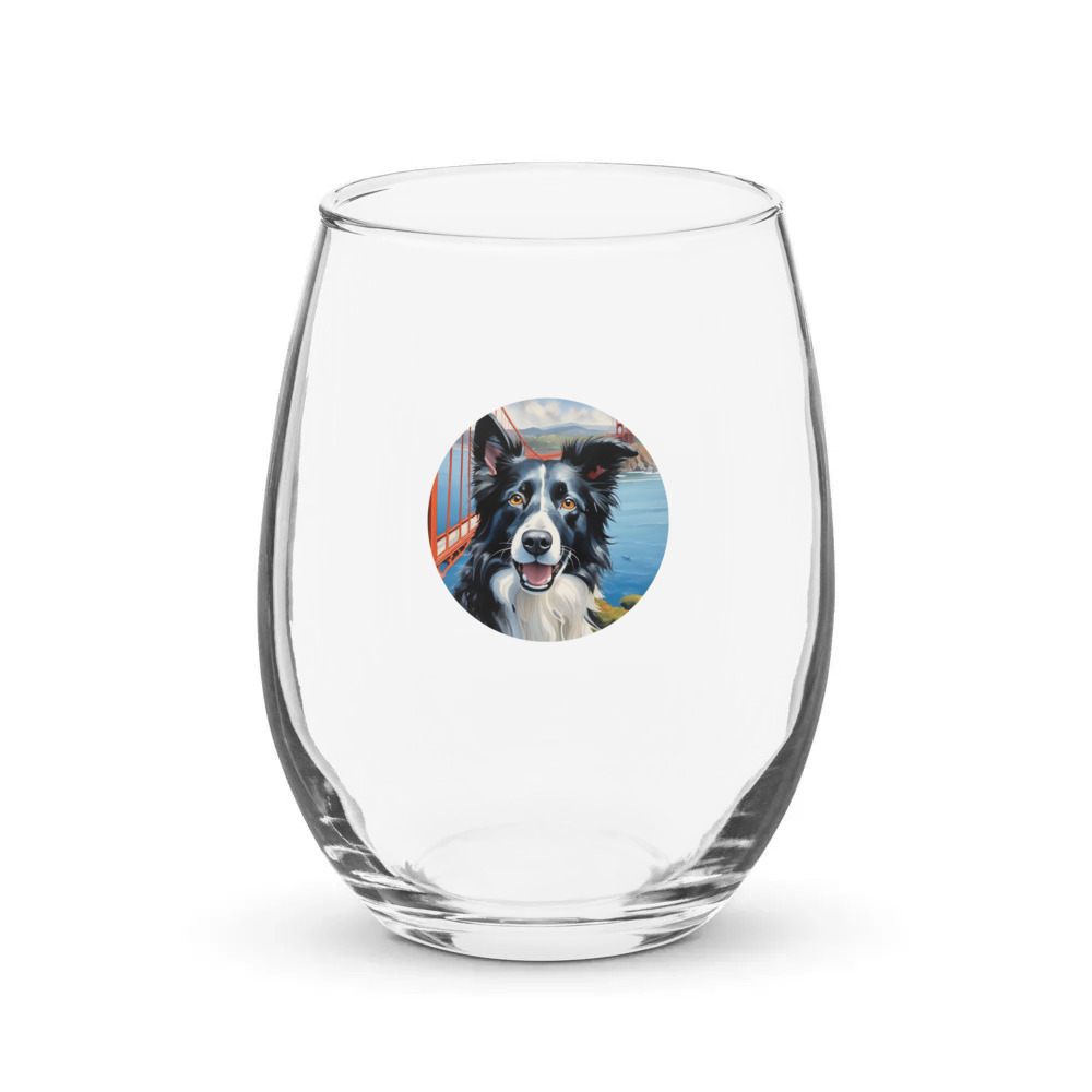 PugMug Custom Border Collie Stemless Wine Glass
