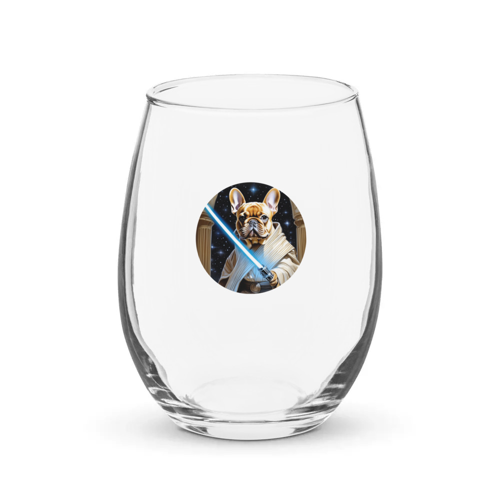 PugMug Custom Tan French Bulldog Stemless Wine Glass