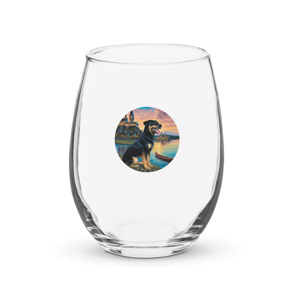 PugMug Custom Blue Stemless Wine Glass