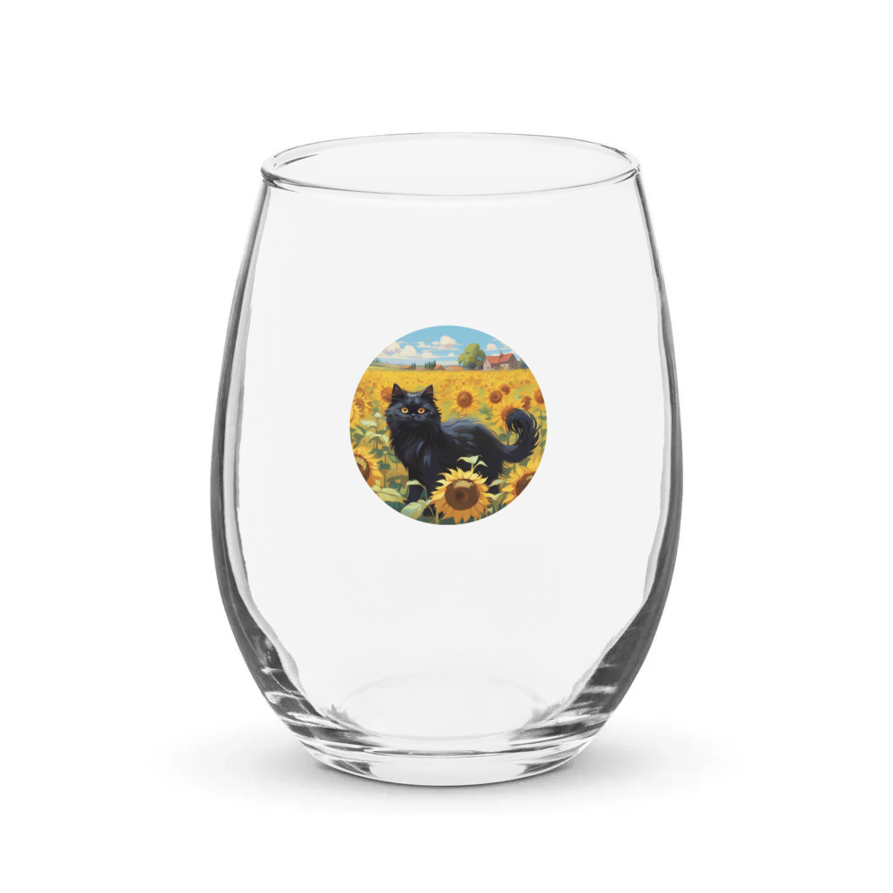 PugMug Custom Black Persian Cat Stemless Wine Glass