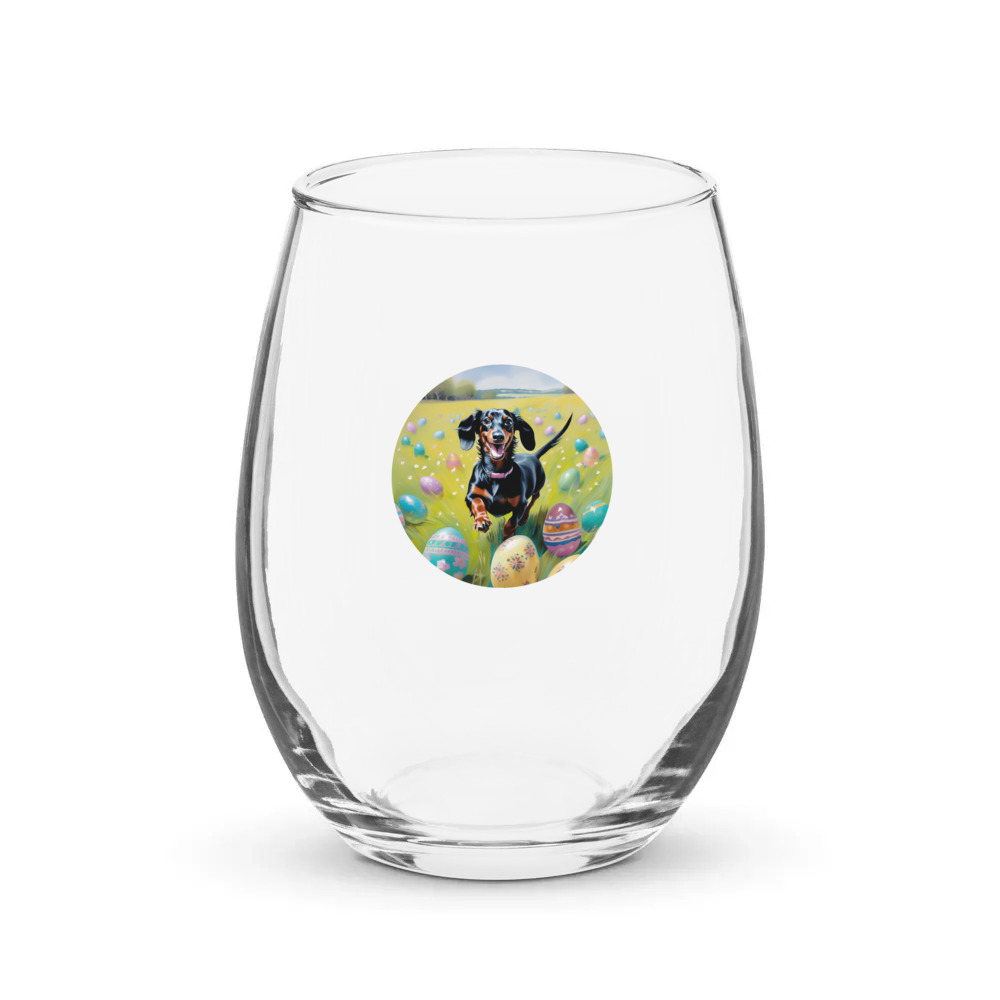PugMug Custom Black Dachshund Stemless Wine Glass