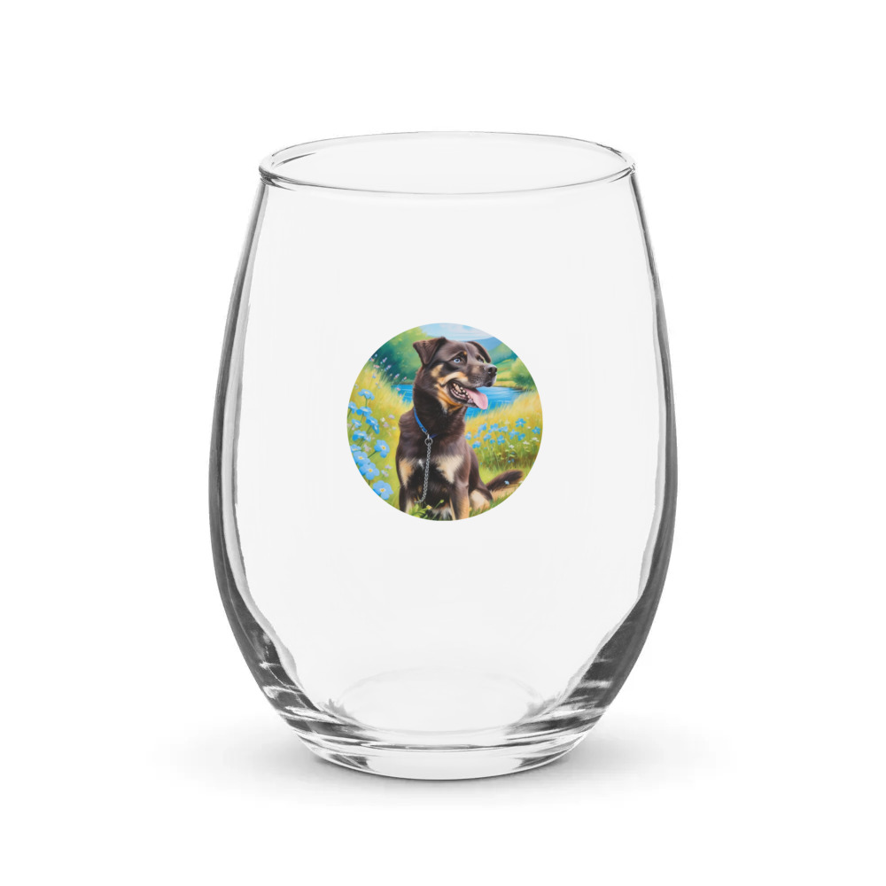 PugMug Custom Blue Stemless Wine Glass