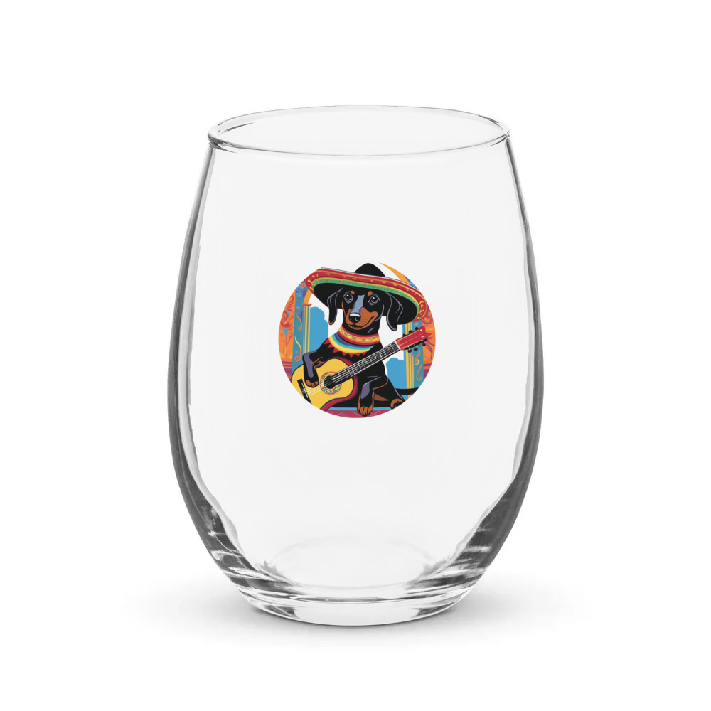 PugMug Custom Black Dachshund Stemless Wine Glass