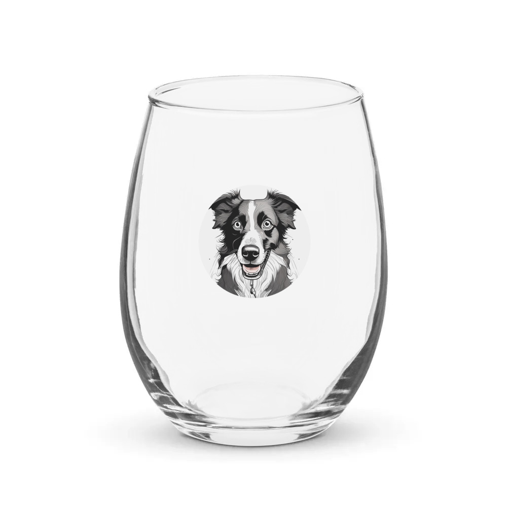 PugMug Custom Border Collie Stemless Wine Glass