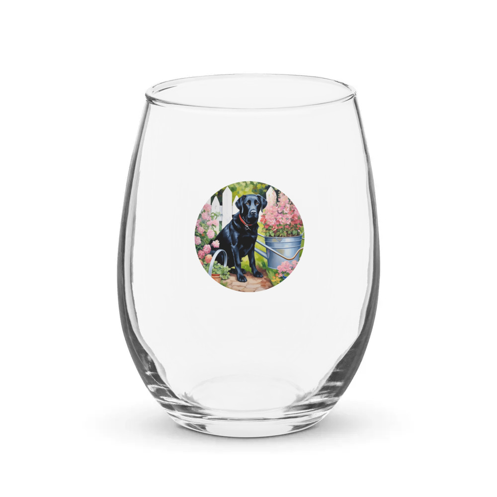PugMug Custom Black Labrador Retriever Stemless Wine Glass