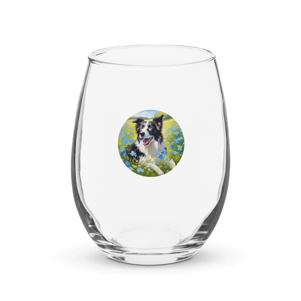 PugMug Custom Border Collie Stemless Wine Glass