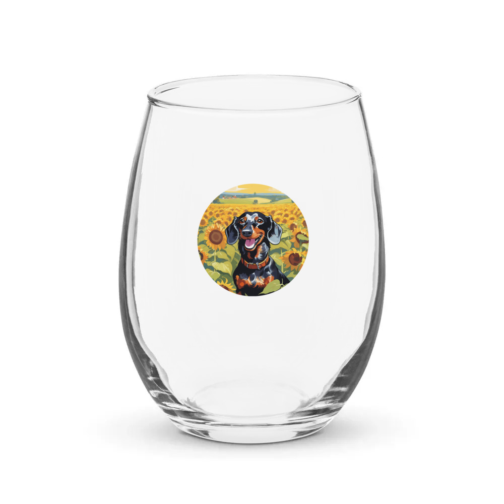 PugMug Custom Black Dachshund Stemless Wine Glass
