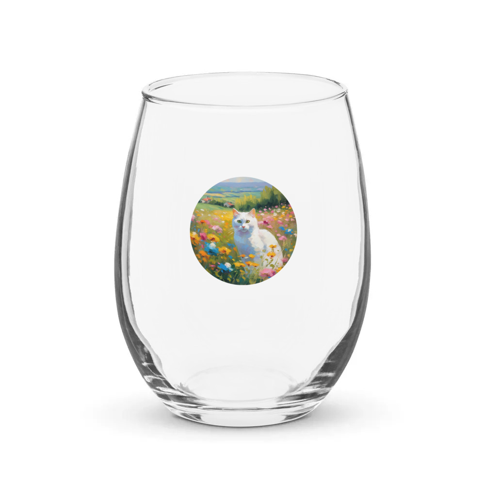 PugMug Custom White Companion Cat Stemless Wine Glass