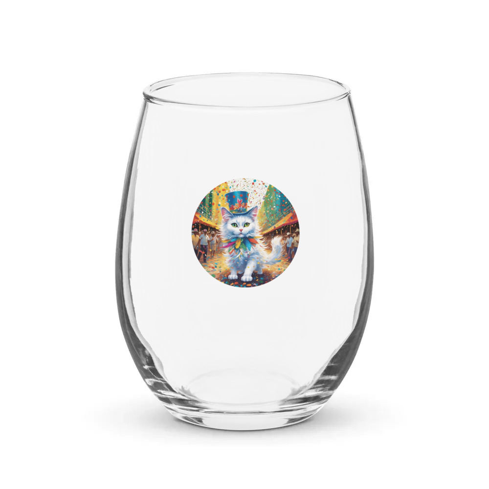 PugMug Custom White Companion Cat Stemless Wine Glass