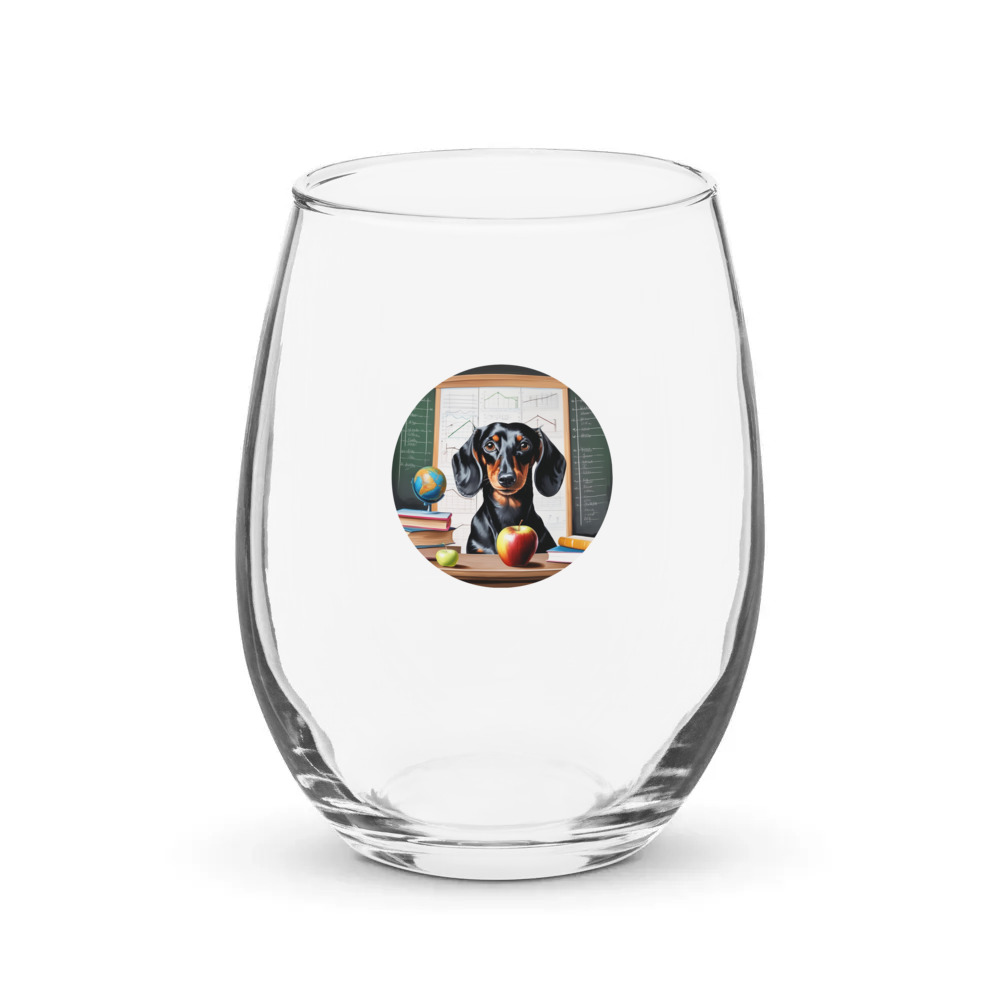 PugMug Custom Black Dachshund Stemless Wine Glass