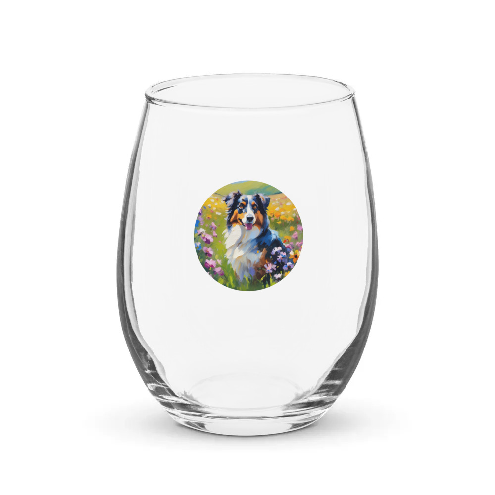 PugMug Custom Miniature American Shepherd Stemless Wine Glass