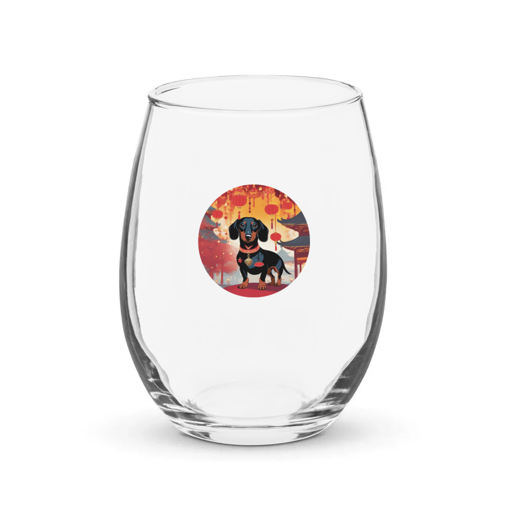 PugMug Custom Black Dachshund Stemless Wine Glass