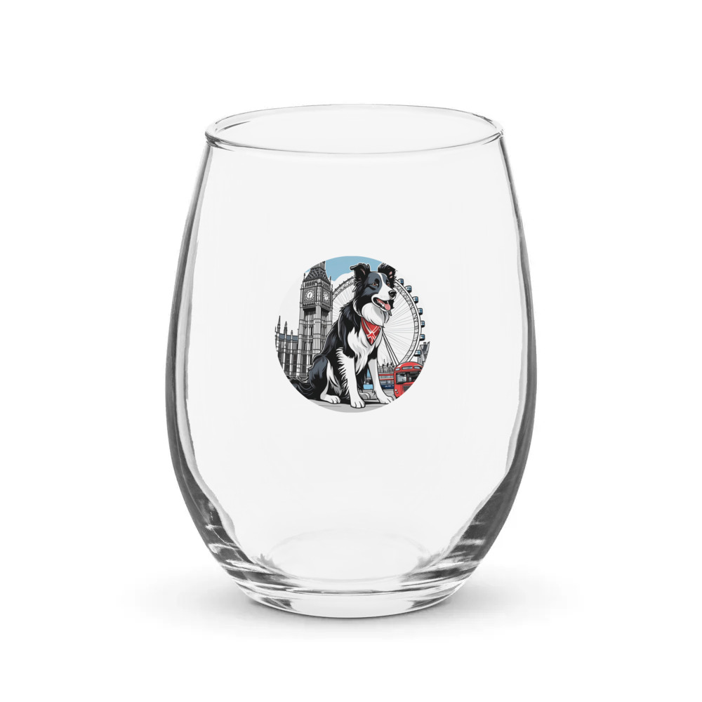 PugMug Custom Border Collie Stemless Wine Glass