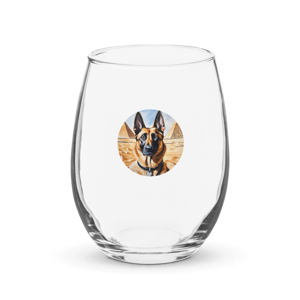 PugMug Custom Belgian Malinois Stemless Wine Glass