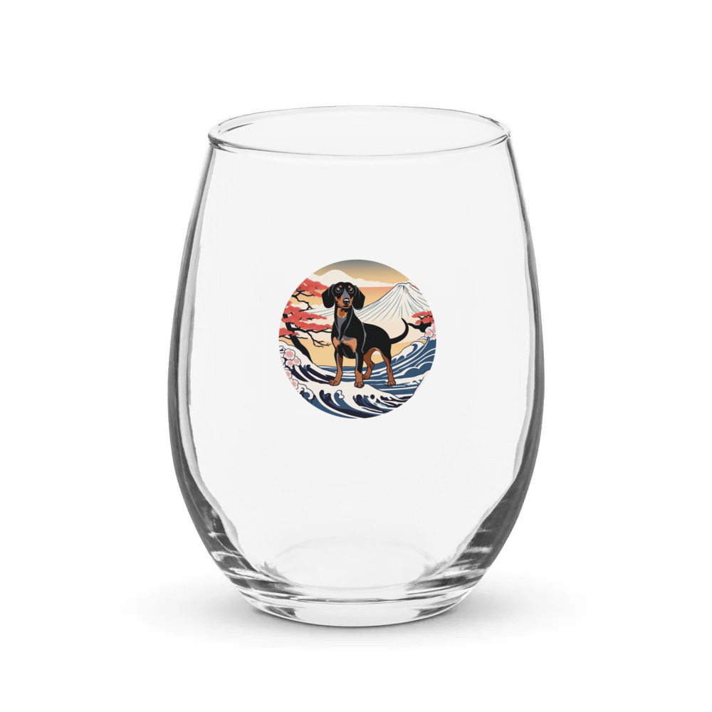 PugMug Custom Black Dachshund Stemless Wine Glass