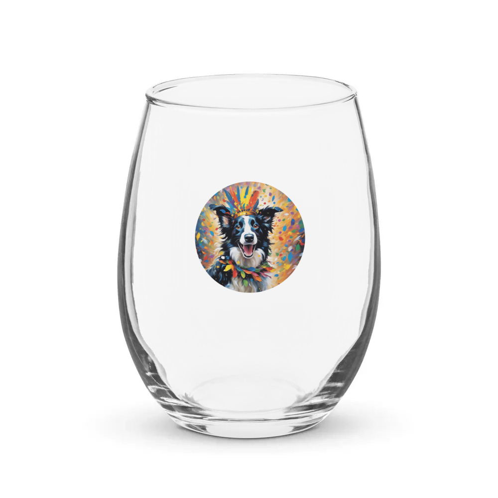PugMug Custom Border Collie Stemless Wine Glass