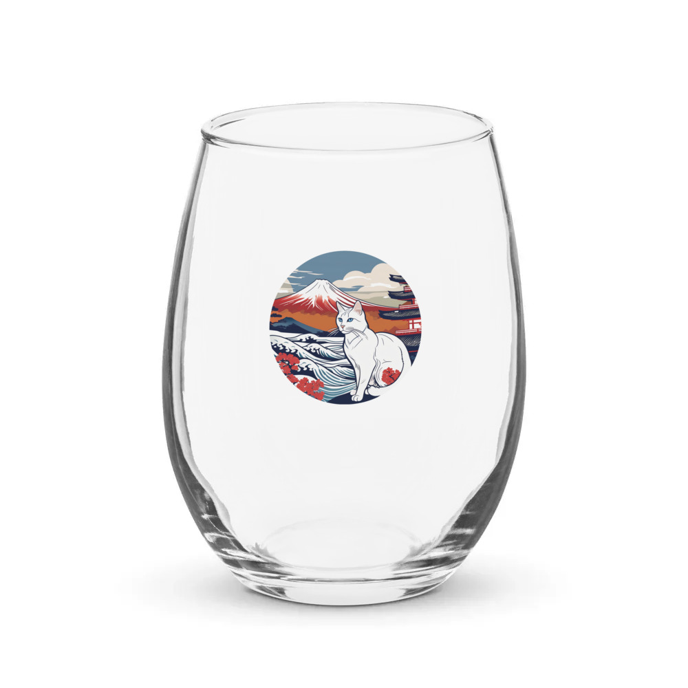 PugMug Custom White Companion Cat Stemless Wine Glass