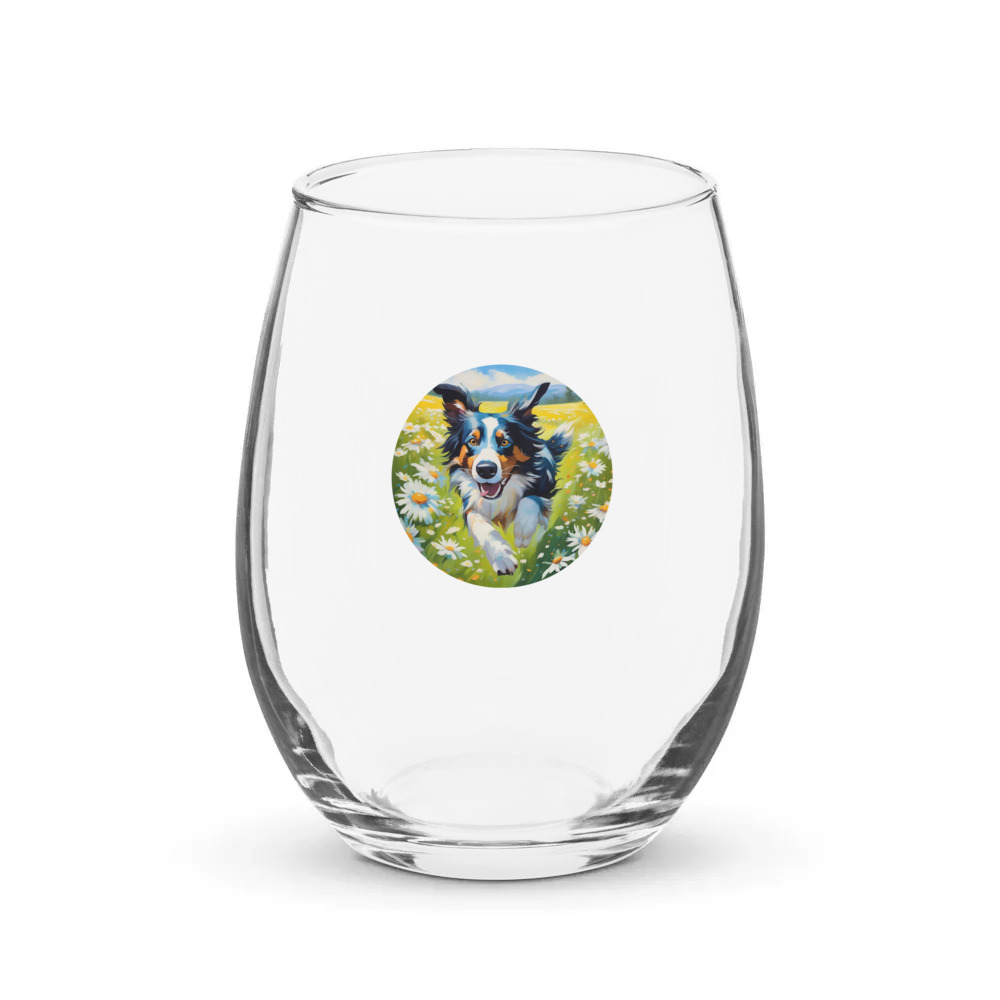 PugMug Custom Border Collie Stemless Wine Glass