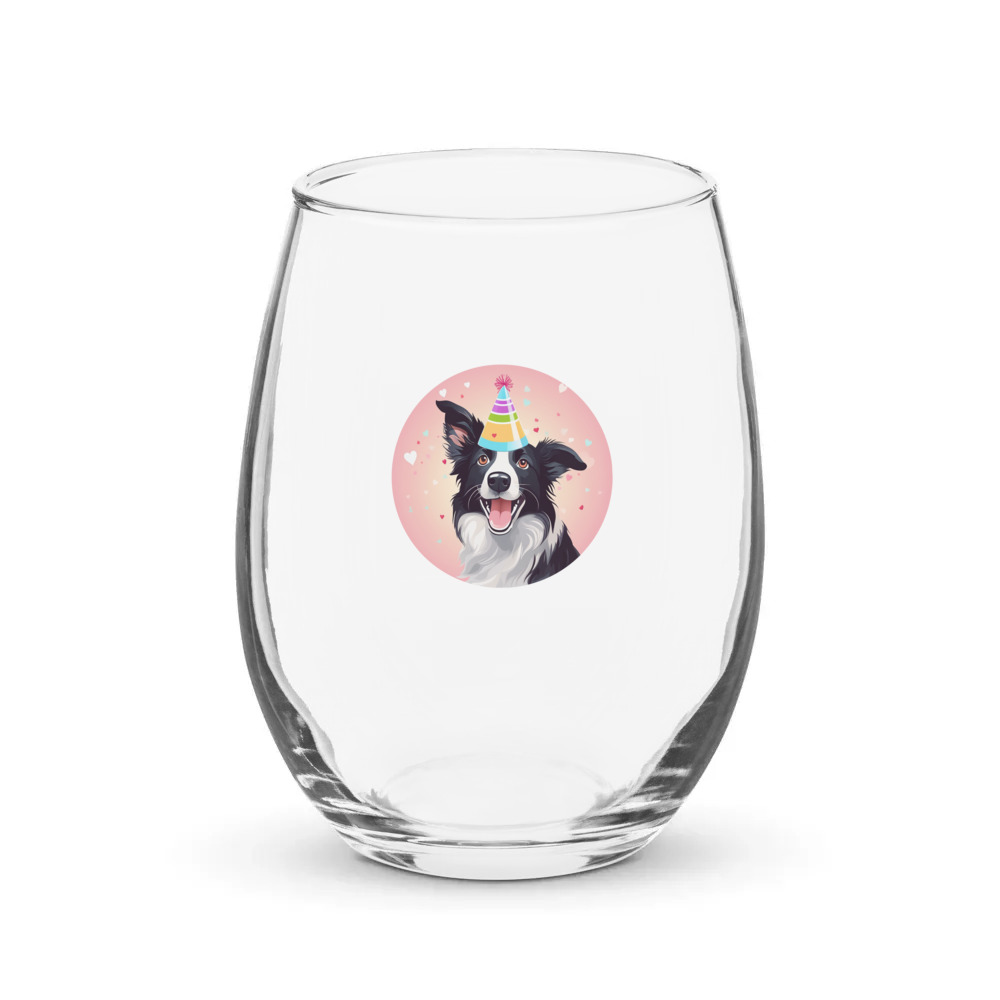 PugMug Custom Border Collie Stemless Wine Glass