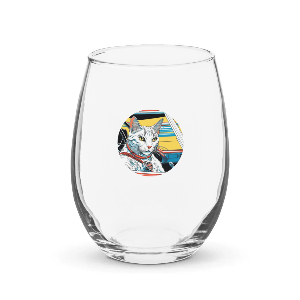PugMug Custom White Companion Cat Stemless Wine Glass