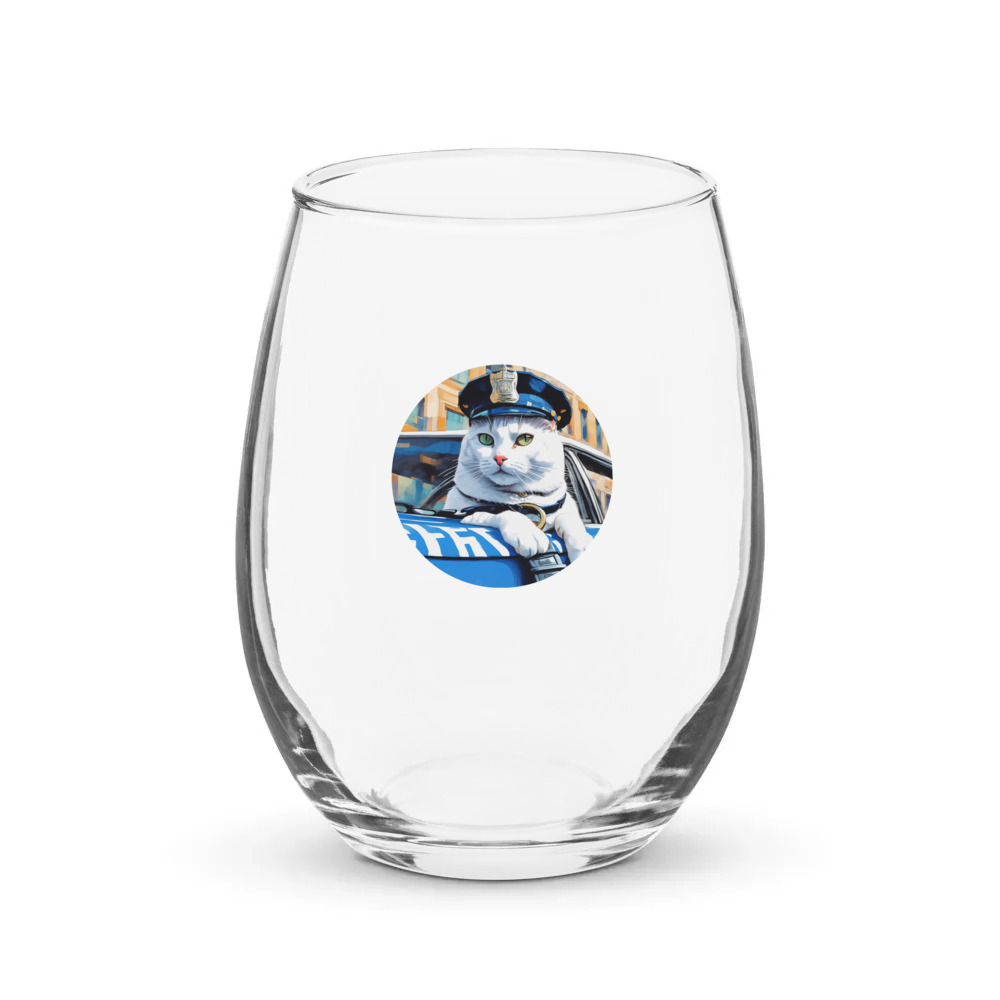 PugMug Custom White Companion Cat Stemless Wine Glass