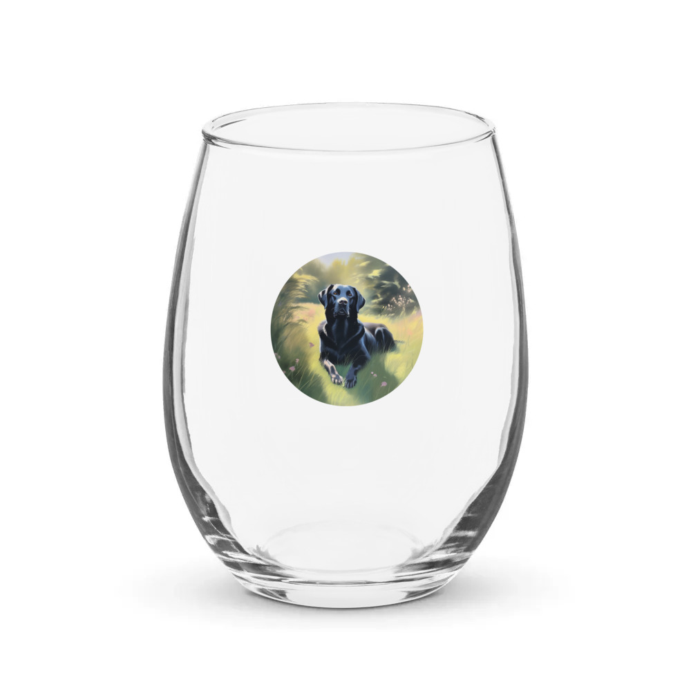 PugMug Custom Black Labrador Retriever Stemless Wine Glass
