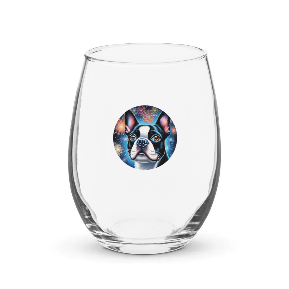 PugMug Custom Boston Terrier Stemless Wine Glass