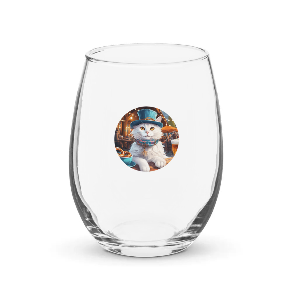 PugMug Custom White Companion Cat Stemless Wine Glass
