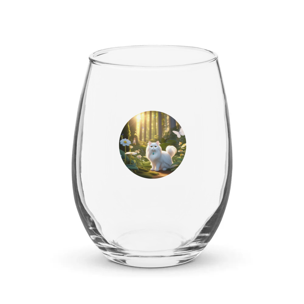 PugMug Custom White Persian Cat Stemless Wine Glass