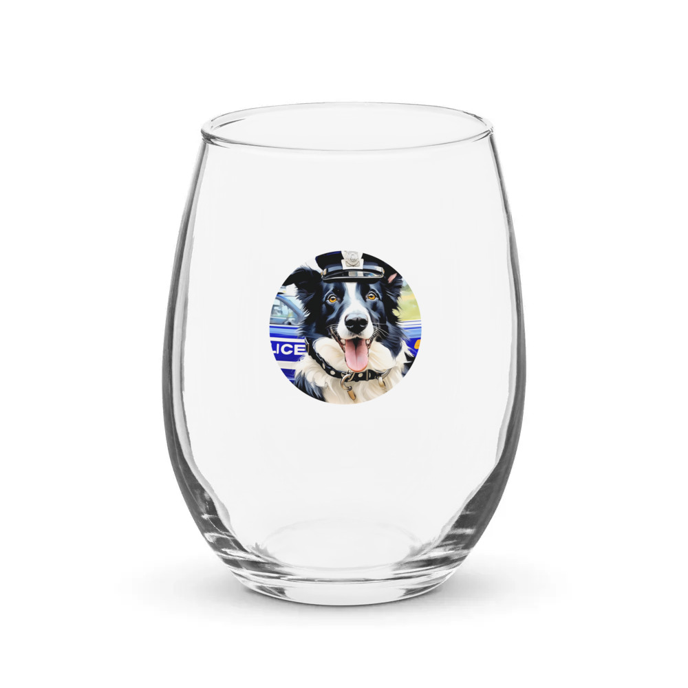 PugMug Custom Border Collie Stemless Wine Glass